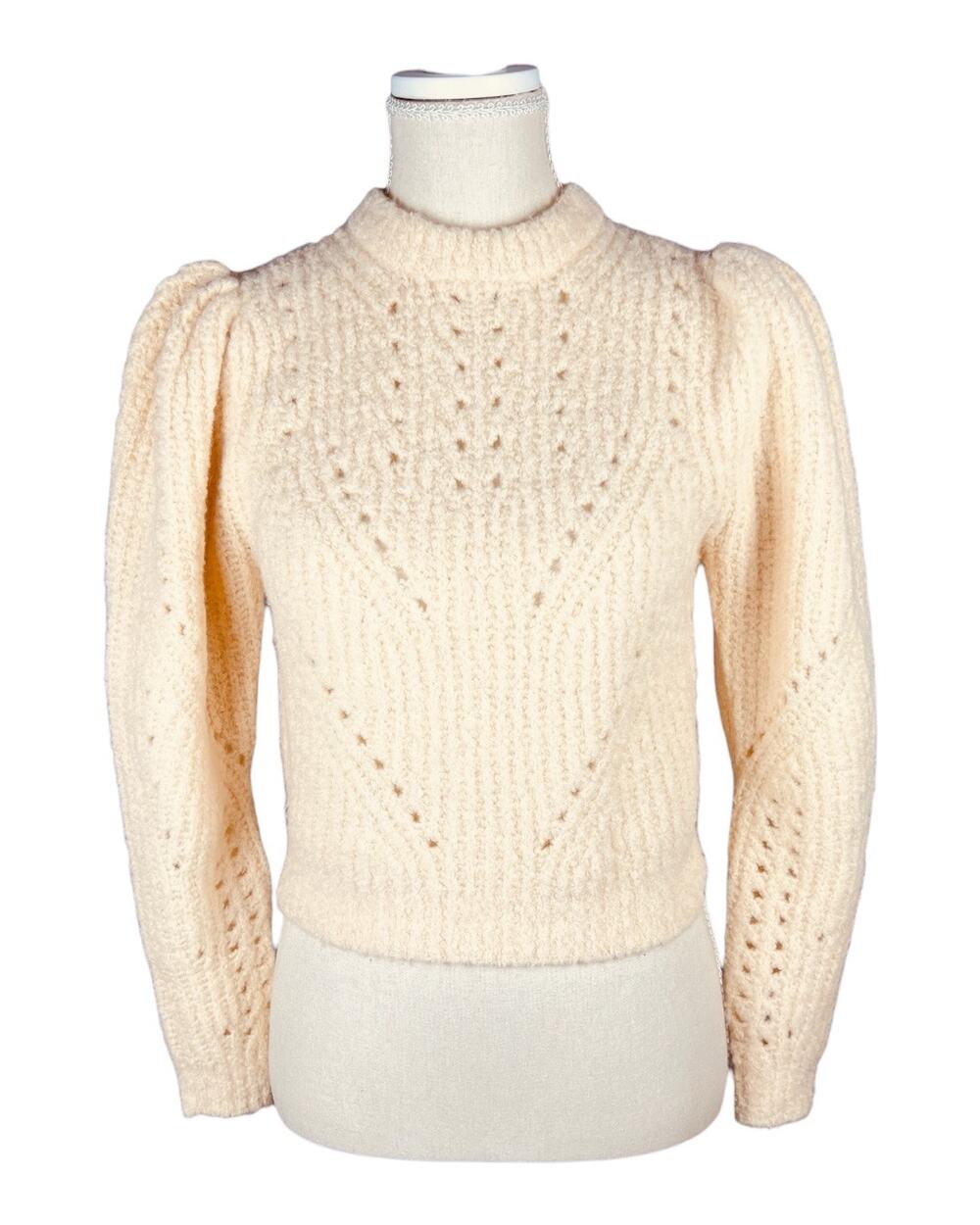 Ulla Johnson Jasper Dawn Cream Alpaca Open Pointelle Puff Sleeve Sweater P XS